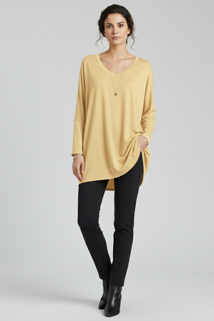 Norelle | Women's V-Neck Oversized Blouse – Long Sleeve Loose Fit Casual Shirt