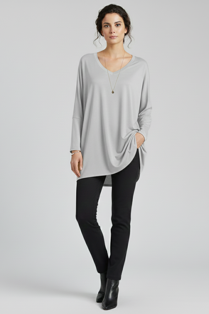 Norelle | Women's V-Neck Oversized Blouse – Long Sleeve Loose Fit Casual Shirt