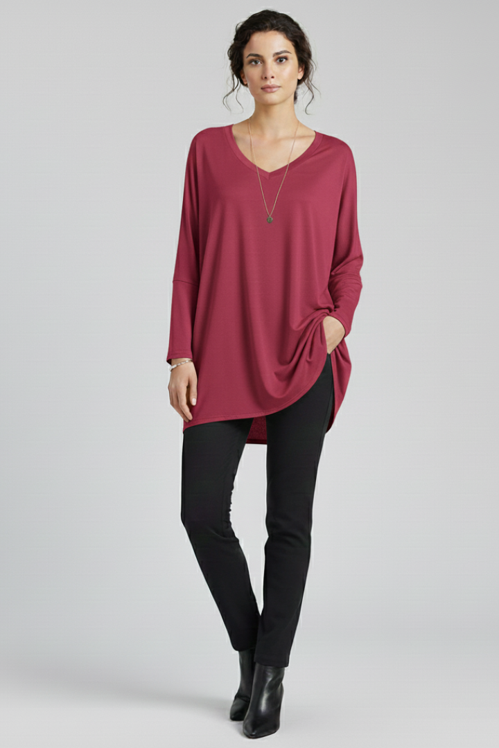 Norelle | Women's V-Neck Oversized Blouse – Long Sleeve Loose Fit Casual Shirt
