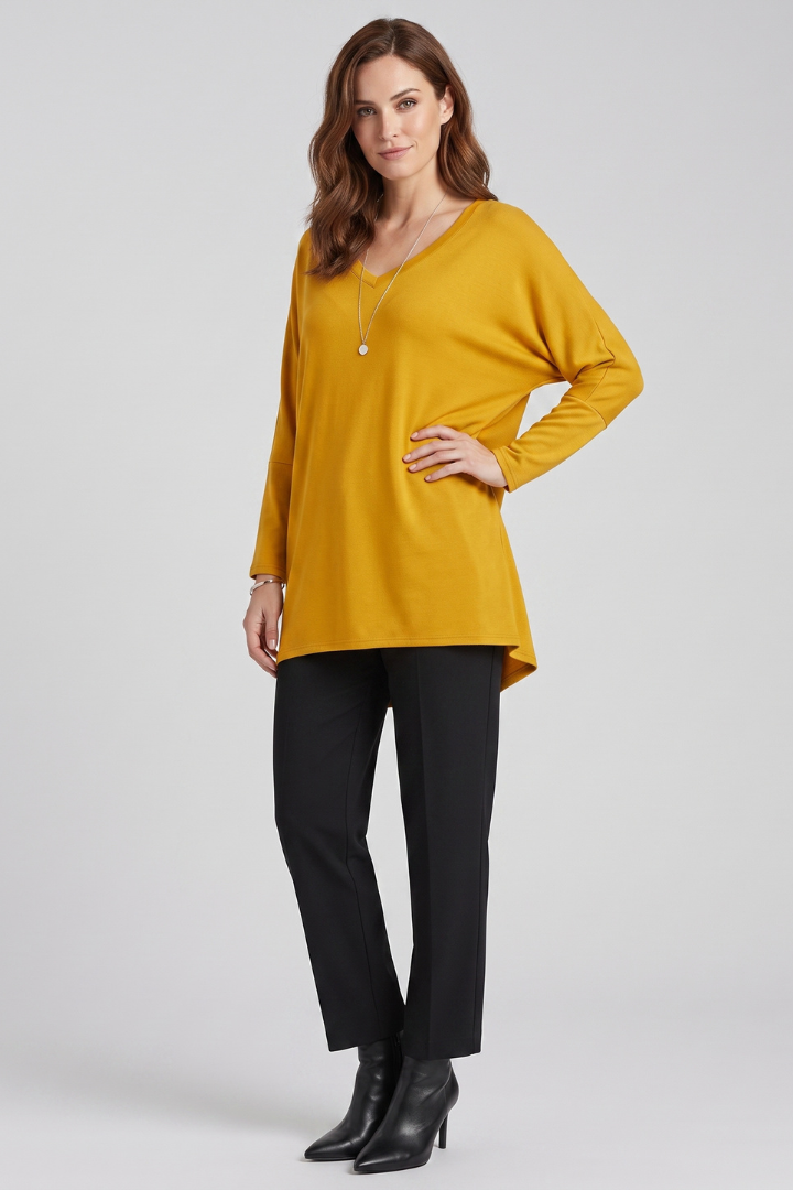 Norelle | Women's V-Neck Oversized Blouse – Long Sleeve Loose Fit Casual Shirt