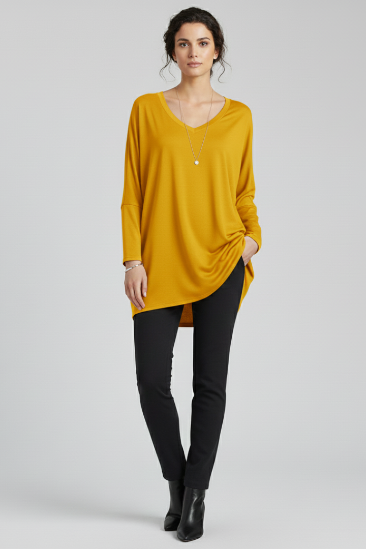 Norelle | Women's V-Neck Oversized Blouse – Long Sleeve Loose Fit Casual Shirt
