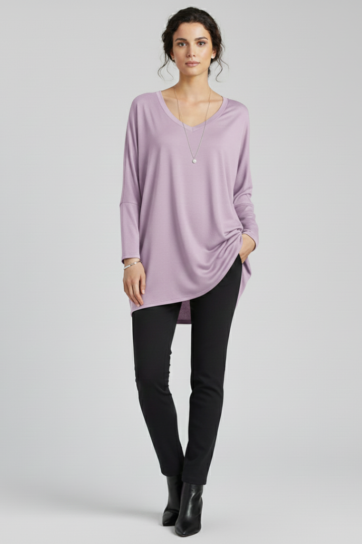 Norelle | Women's V-Neck Oversized Blouse – Long Sleeve Loose Fit Casual Shirt