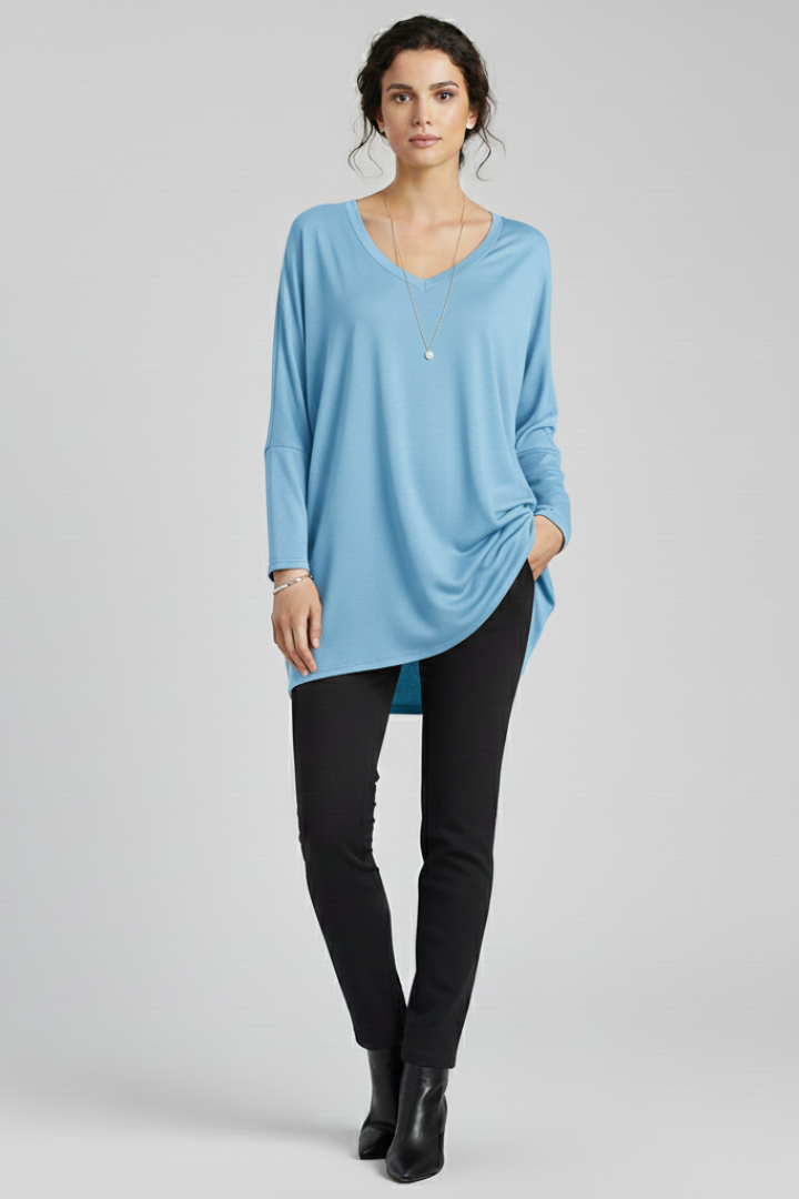 Norelle | Women's V-Neck Oversized Blouse – Long Sleeve Loose Fit Casual Shirt