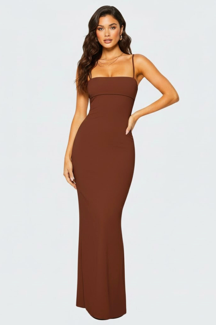 Norielle | Women’s Bodycon Maxi Dress – Spaghetti Strap, Open Back, Evening Dress