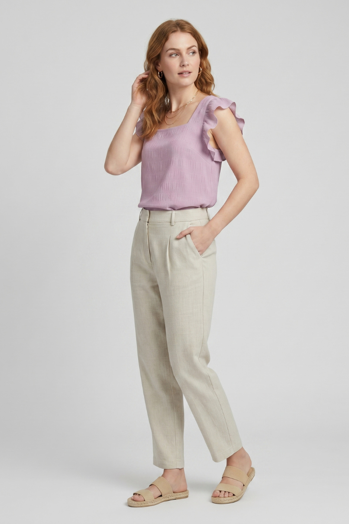 Nura | Women’s Square Neck Top – Textured Woven Blouse Short Sleeve Relaxed Fit
