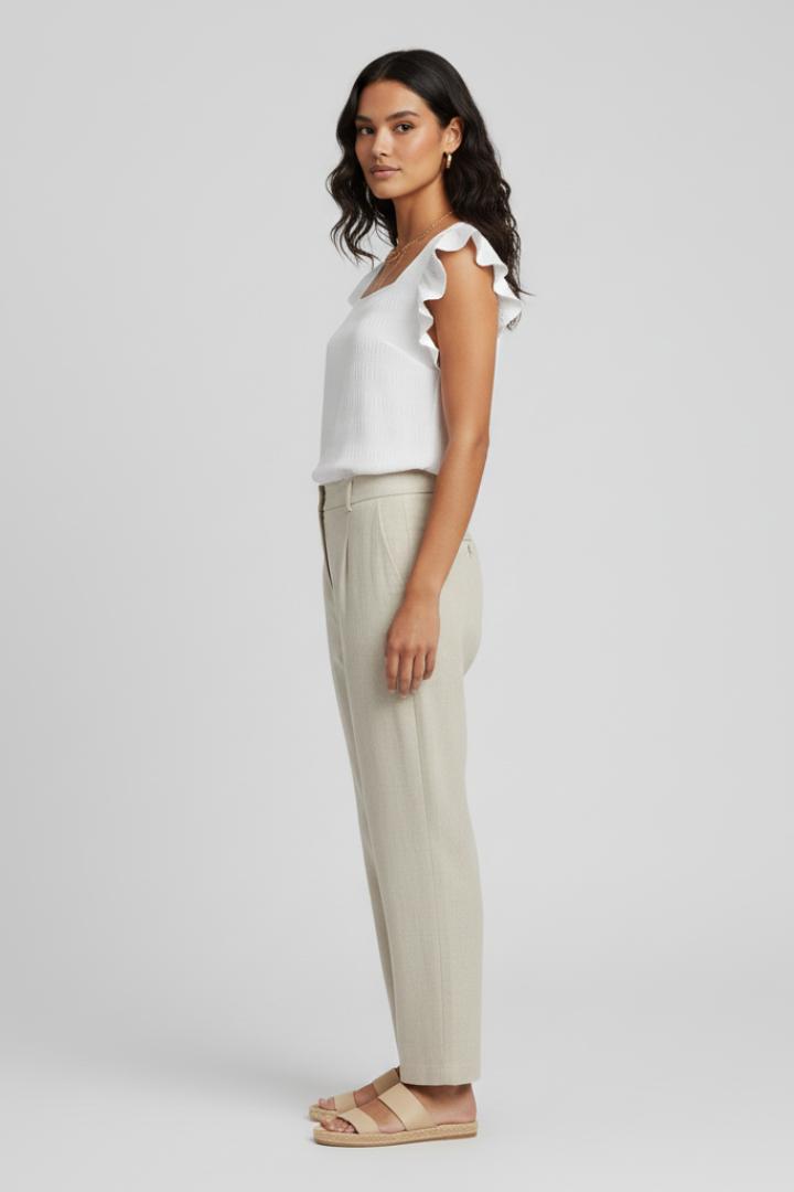 Nura | Women’s Square Neck Top – Textured Woven Blouse Short Sleeve Relaxed Fit