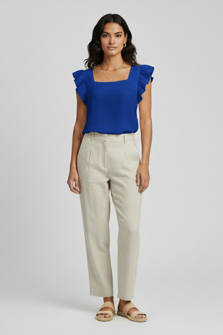 Nura | Women’s Square Neck Top – Textured Woven Blouse Short Sleeve Relaxed Fit