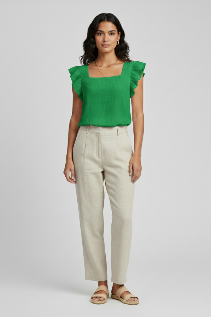 Nura | Women’s Square Neck Top – Textured Woven Blouse Short Sleeve Relaxed Fit