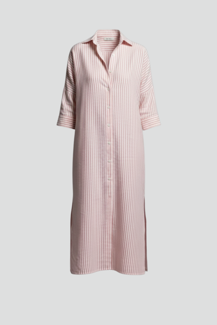 Nyla | Women’s Striped Shirt Dress – Button Front Collared Midi Dress with Side Slits, Long Sleeve Casual Elegant Workwear Dress