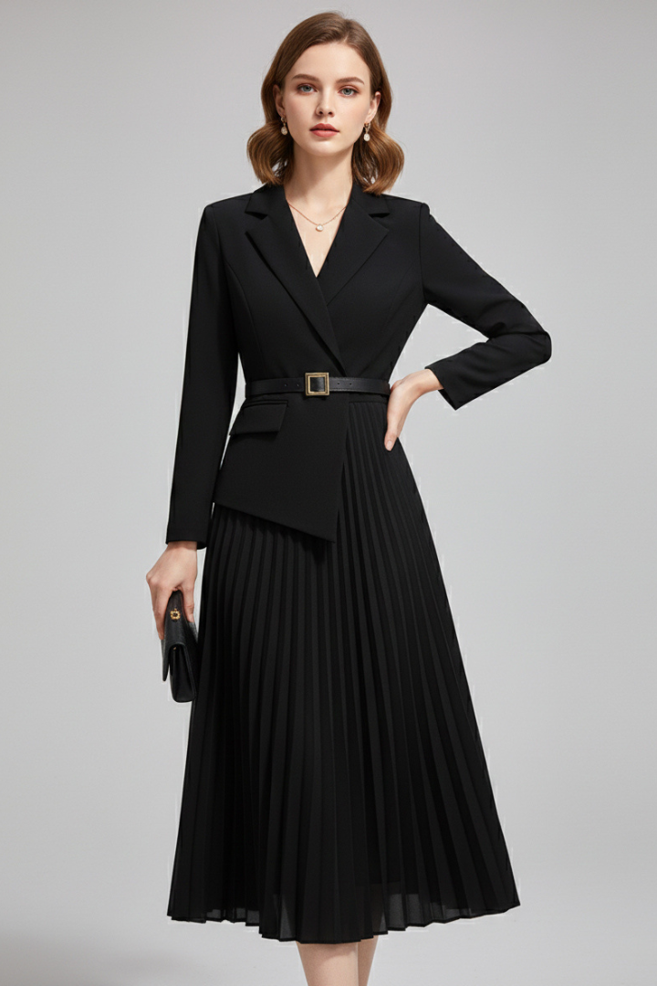 Nymera | Women’s Blazer Dress with Belt – Pleated Mini/Midi Structured Formal Dress