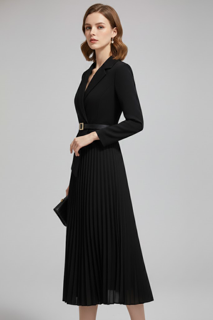 Nymera | Women’s Blazer Dress with Belt – Pleated Mini/Midi Structured Formal Dress