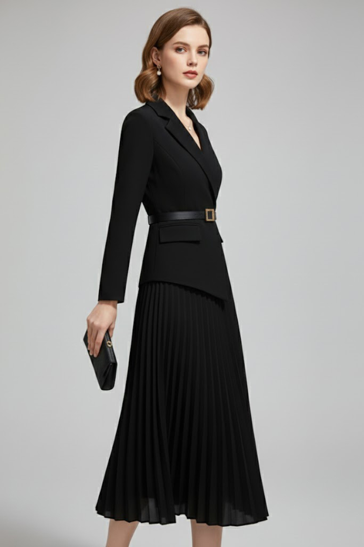 Nymera | Women’s Blazer Dress with Belt – Pleated Mini/Midi Structured Formal Dress