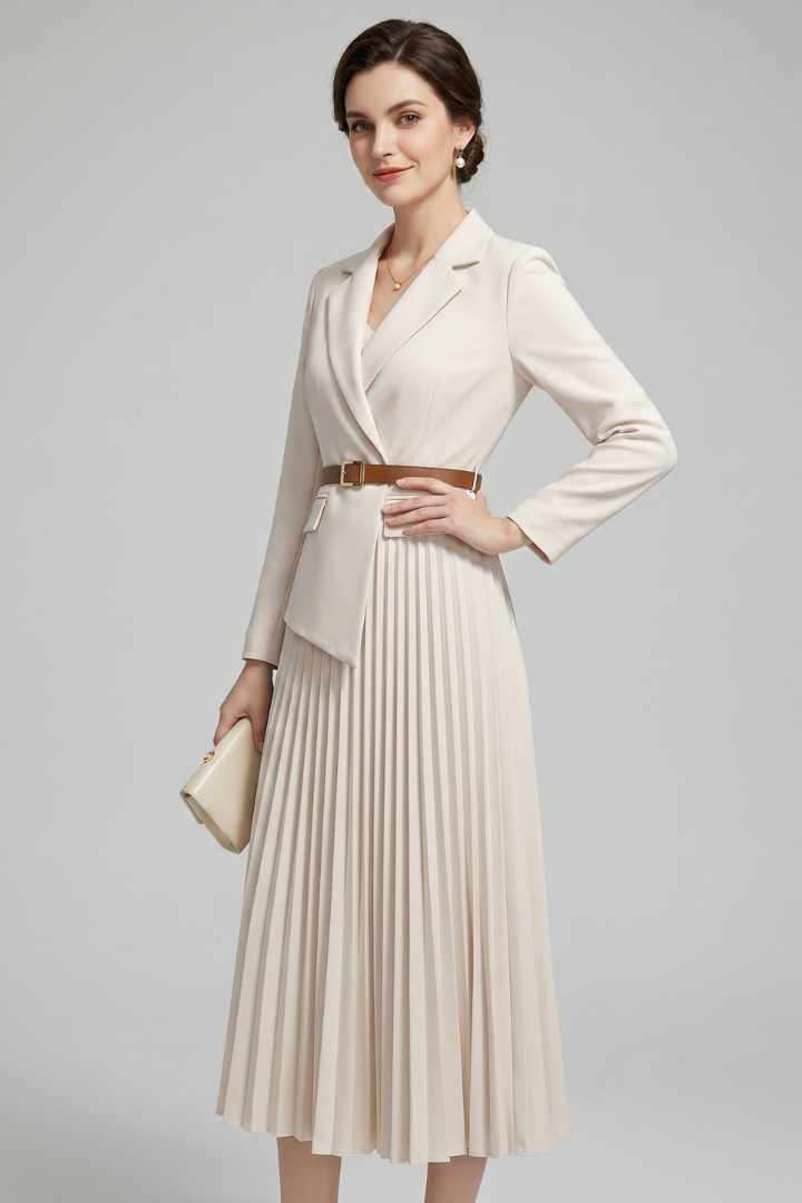 Nymera | Women’s Blazer Dress with Belt – Pleated Mini/Midi Structured Formal Dress