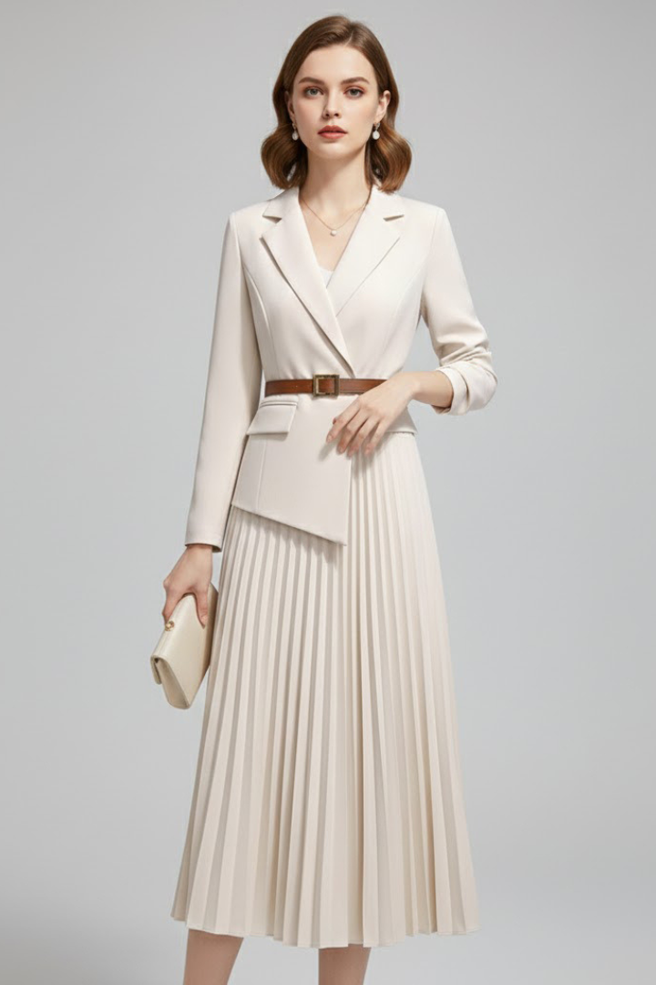 Nymera | Women’s Blazer Dress with Belt – Pleated Mini/Midi Structured Formal Dress