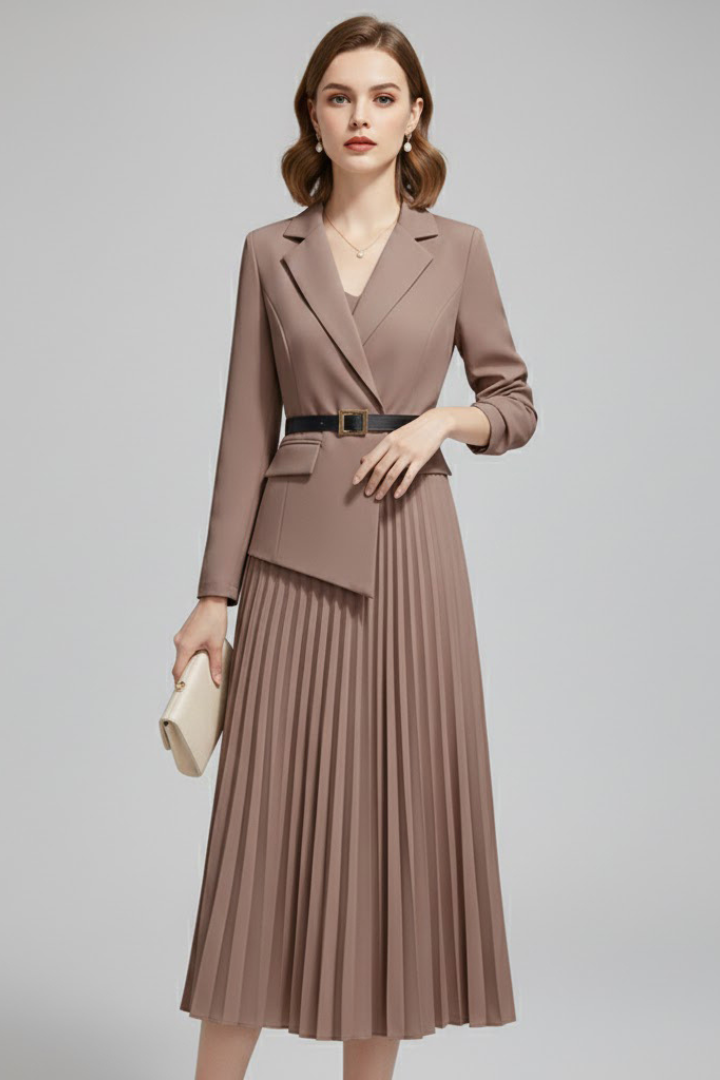 Nymera | Women’s Blazer Dress with Belt – Pleated Mini/Midi Structured Formal Dress