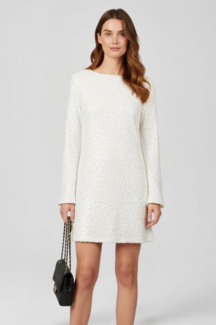 Nyra | Women’s Shimmer Mini Dress – Elegant Long Sleeve Textured Cocktail Evening Dress