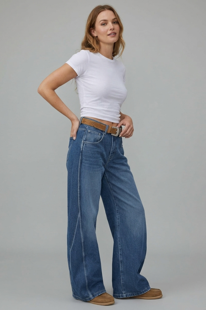 Talia | Women's Vintage Wide Leg Jeans – Relaxed Low Rise Denim Pants
