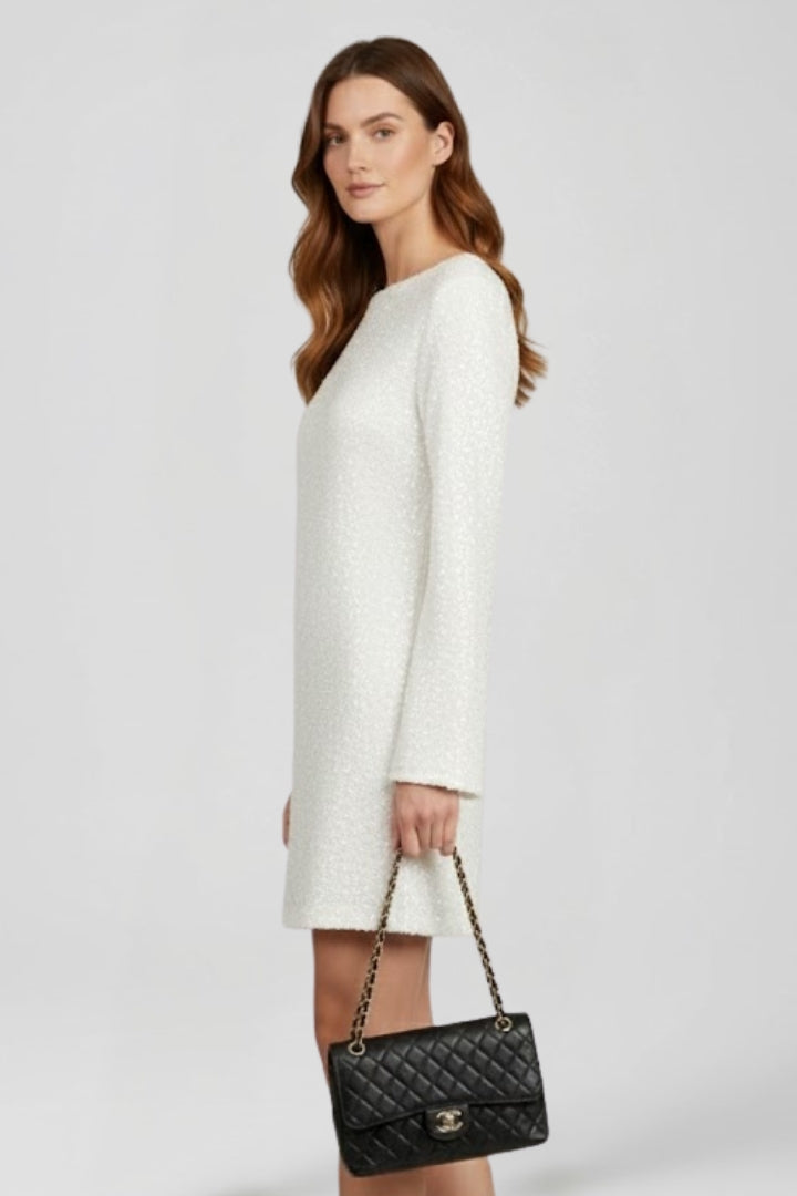 Nyra | Women’s Shimmer Mini Dress – Elegant Long Sleeve Textured Cocktail Evening Dress