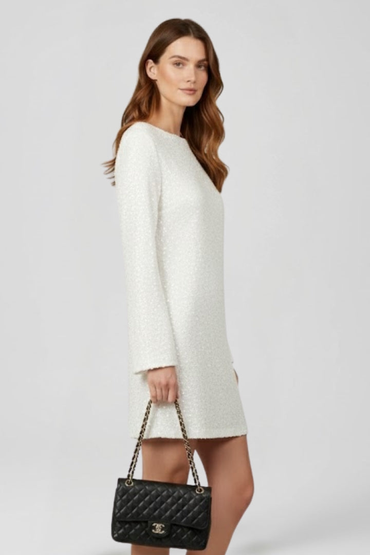 Nyra | Women’s Shimmer Mini Dress – Elegant Long Sleeve Textured Cocktail Evening Dress