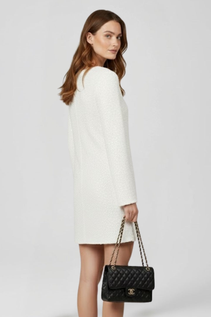 Nyra | Women’s Shimmer Mini Dress – Elegant Long Sleeve Textured Cocktail Evening Dress