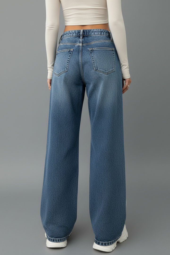 Nysa | Women's Wide-Leg Baggy Denim Pants - Adjustable Drawstring Waist
