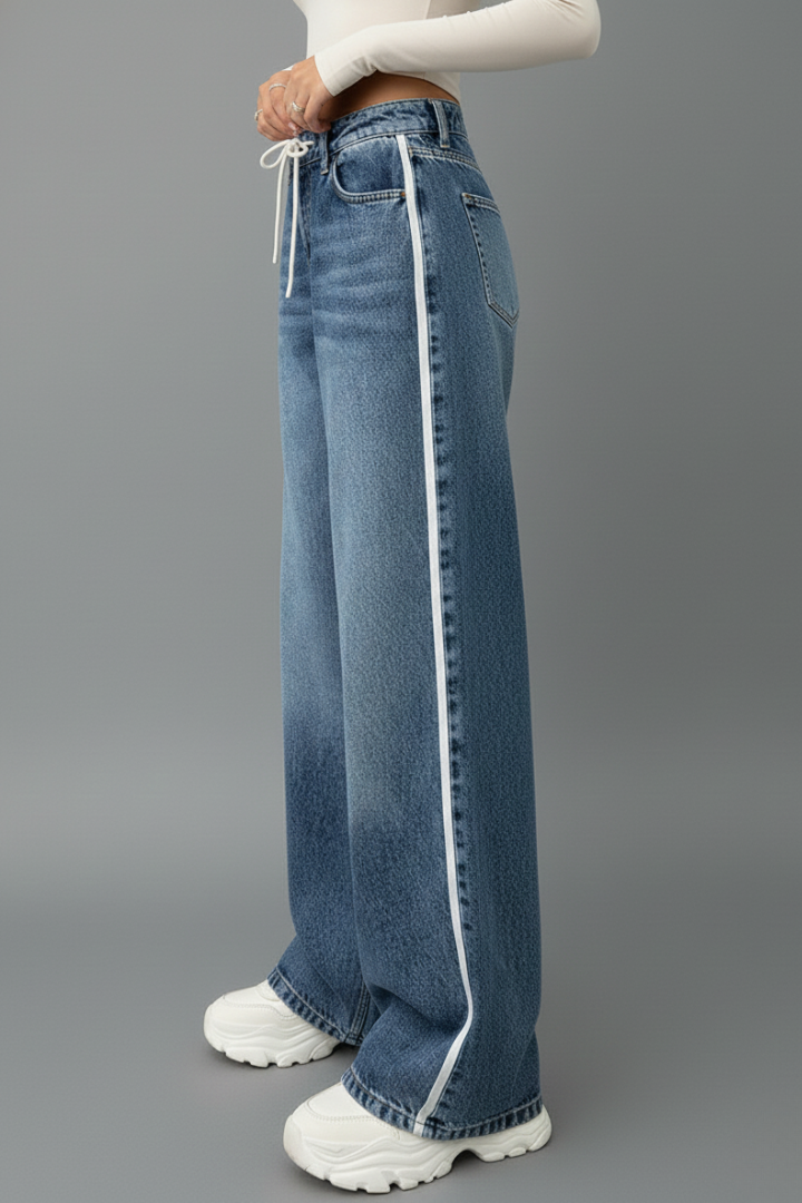 Nysa | Women's Wide-Leg Baggy Denim Pants - Adjustable Drawstring Waist