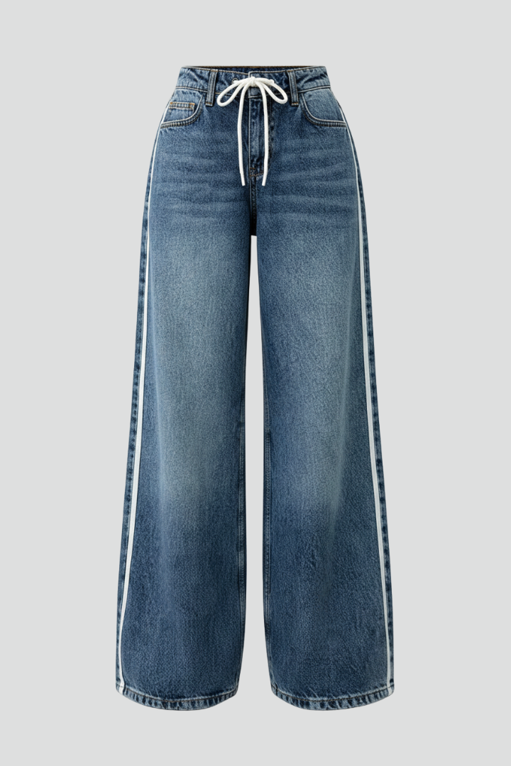 Nysa | Women's Wide-Leg Baggy Denim Pants - Adjustable Drawstring Waist