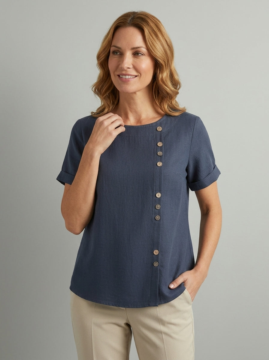 Odessa | Women's Short Sleeve Blouse – Round Neck Top