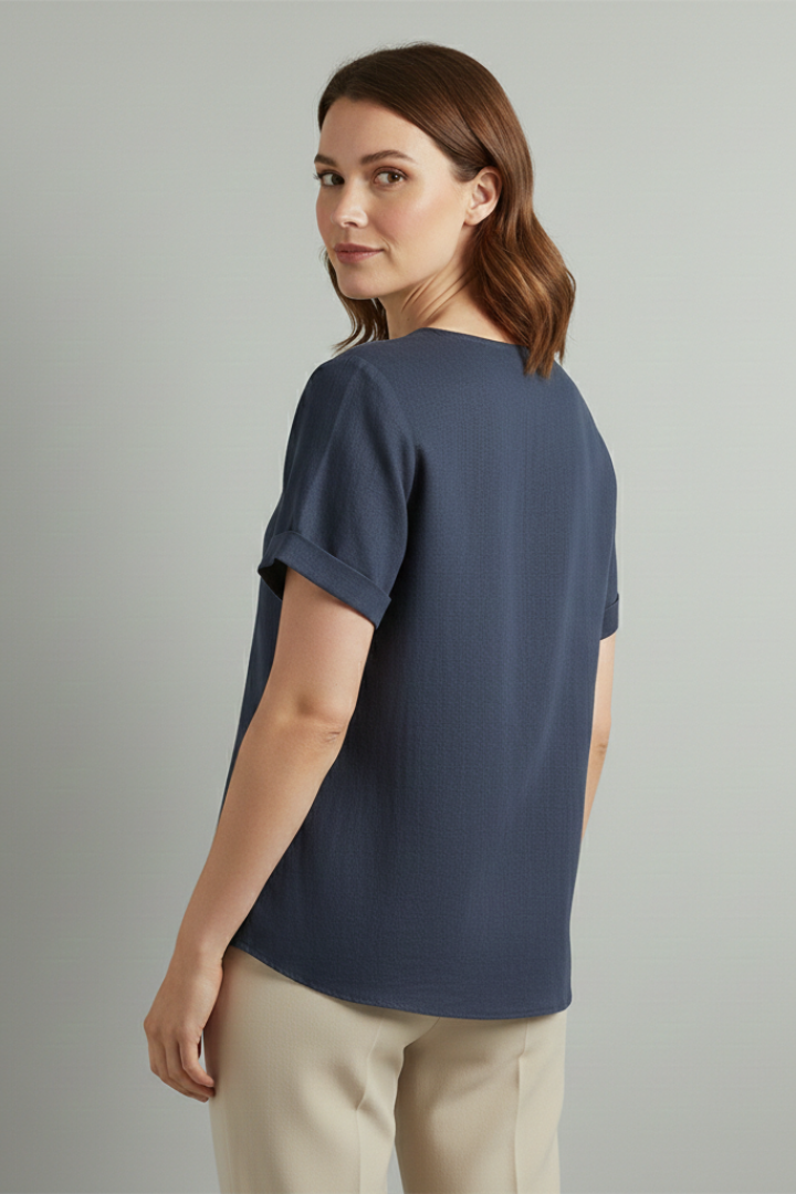 Odessa | Women's Short Sleeve Blouse – Round Neck Top