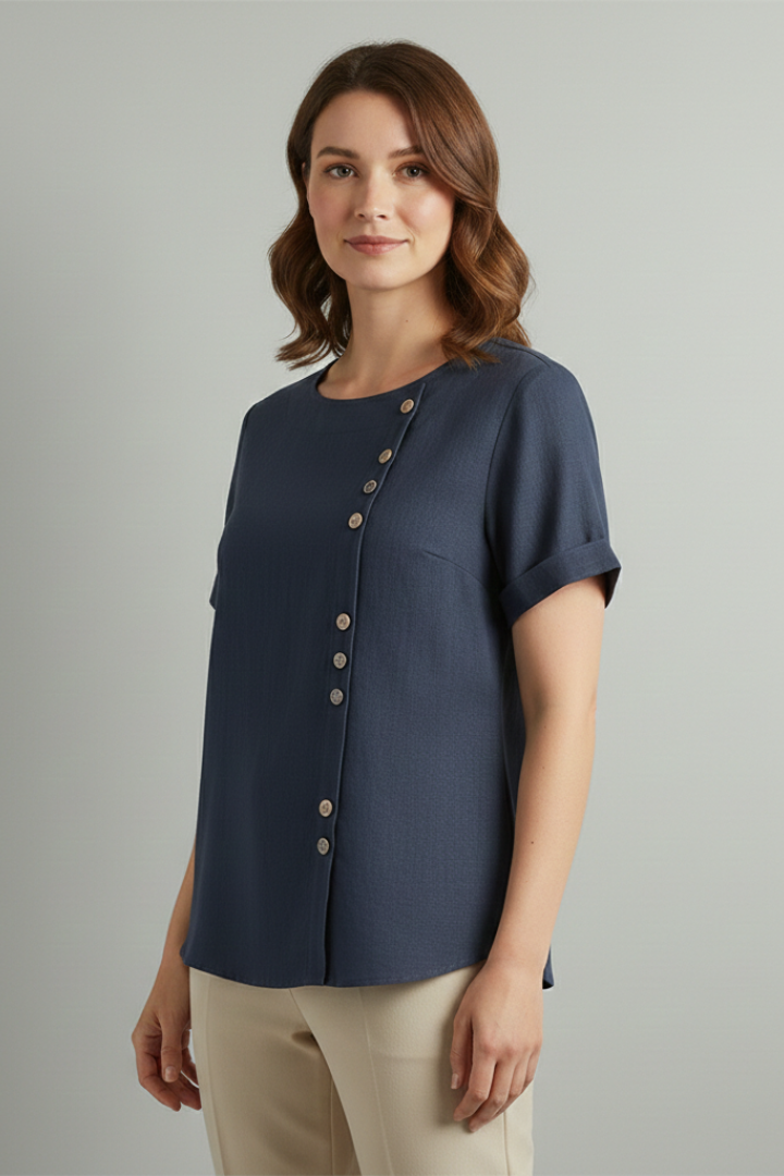 Odessa | Women's Short Sleeve Blouse – Round Neck Top