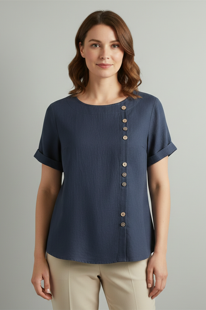 Odessa | Women's Short Sleeve Blouse – Round Neck Top