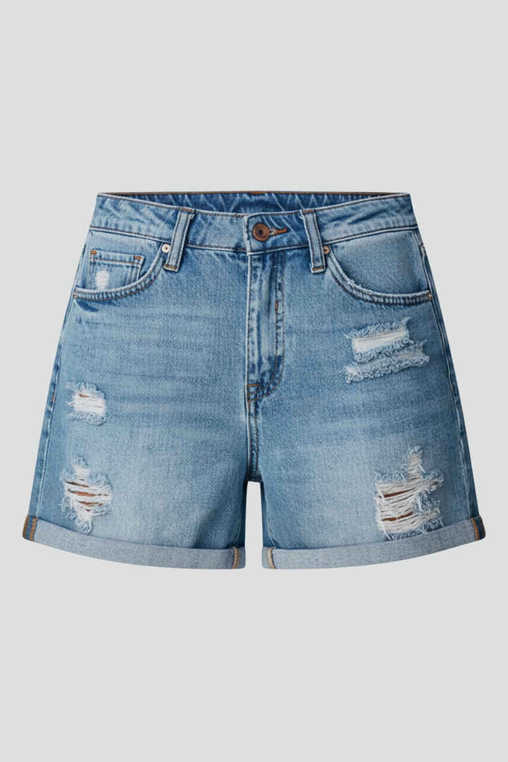 Olyssa | Women’s Distressed Denim Shorts – Ripped Frayed Fringe Hem Jean Shorts