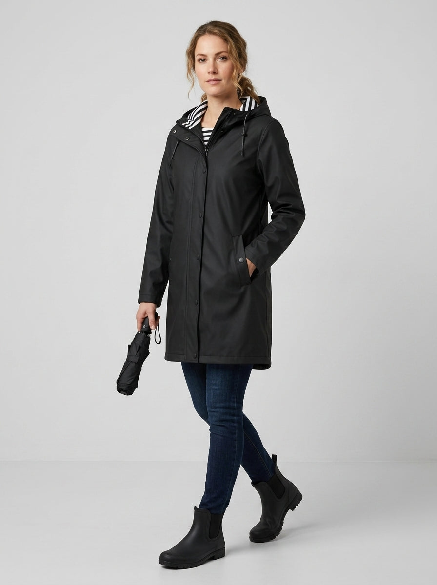 Ondrea | Women’s Mid-Length Raincoat – Adjustable Hood, Waterproof Lightweight Jacket