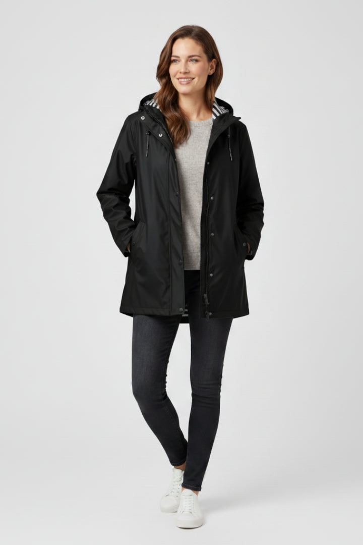 Ondrea | Women’s Mid-Length Raincoat – Adjustable Hood, Waterproof Lightweight Jacket