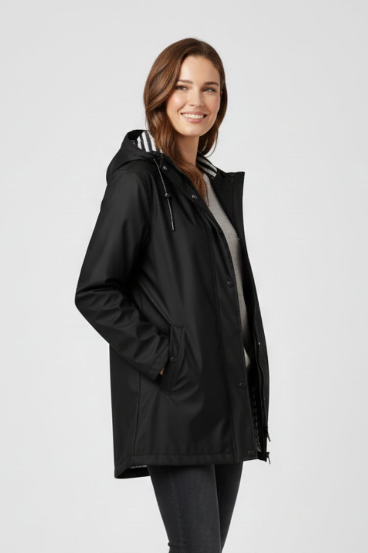 Ondrea | Women’s Mid-Length Raincoat – Adjustable Hood, Waterproof Lightweight Jacket