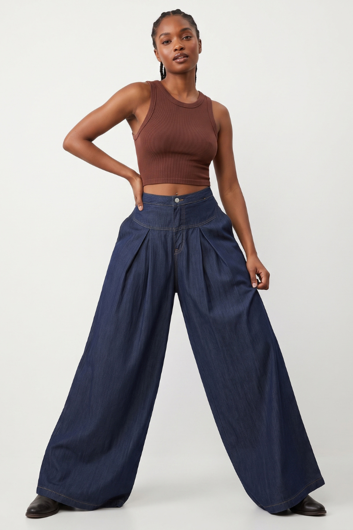 Orelia | Women's Wide Leg Denim Jeans – Mid Waist Button Zip Pants