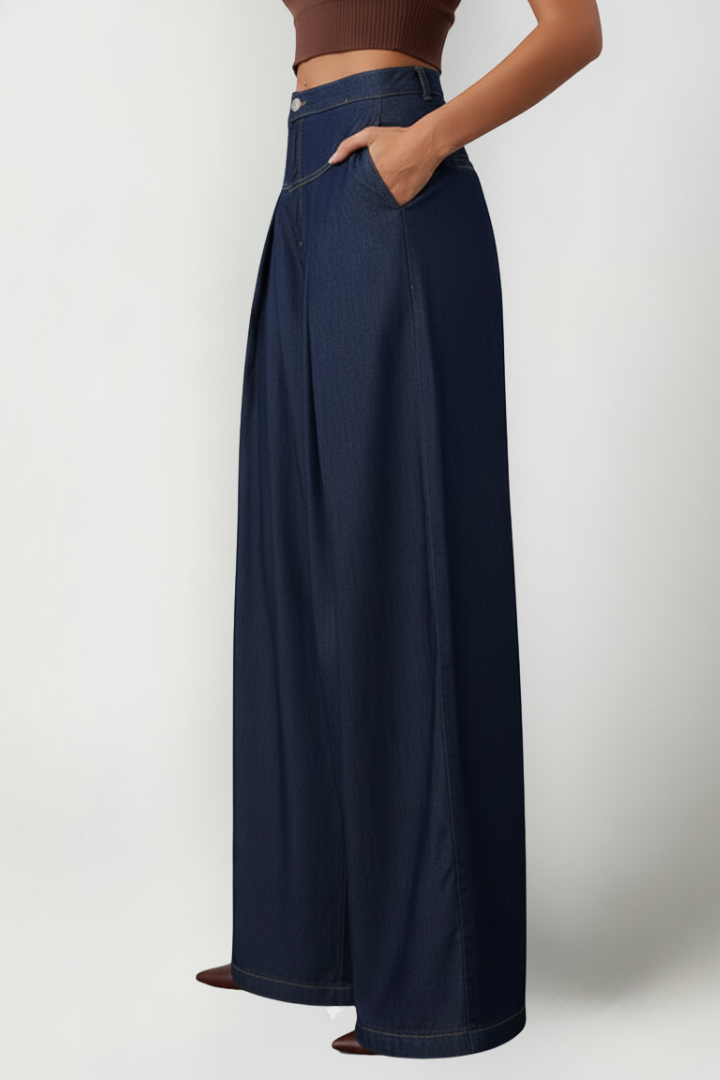 Orelia | Women's Wide Leg Denim Jeans – Mid Waist Button Zip Pants