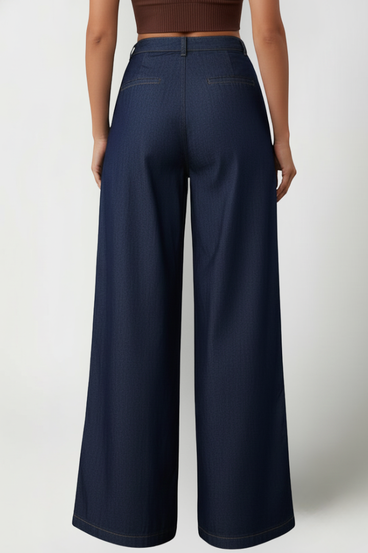 Orelia | Women's Wide Leg Denim Jeans – Mid Waist Button Zip Pants