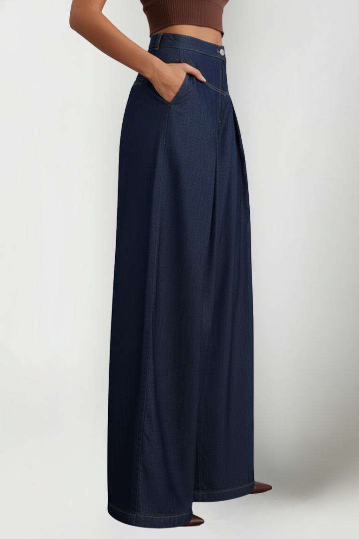 Orelia | Women's Wide Leg Denim Jeans – Mid Waist Button Zip Pants