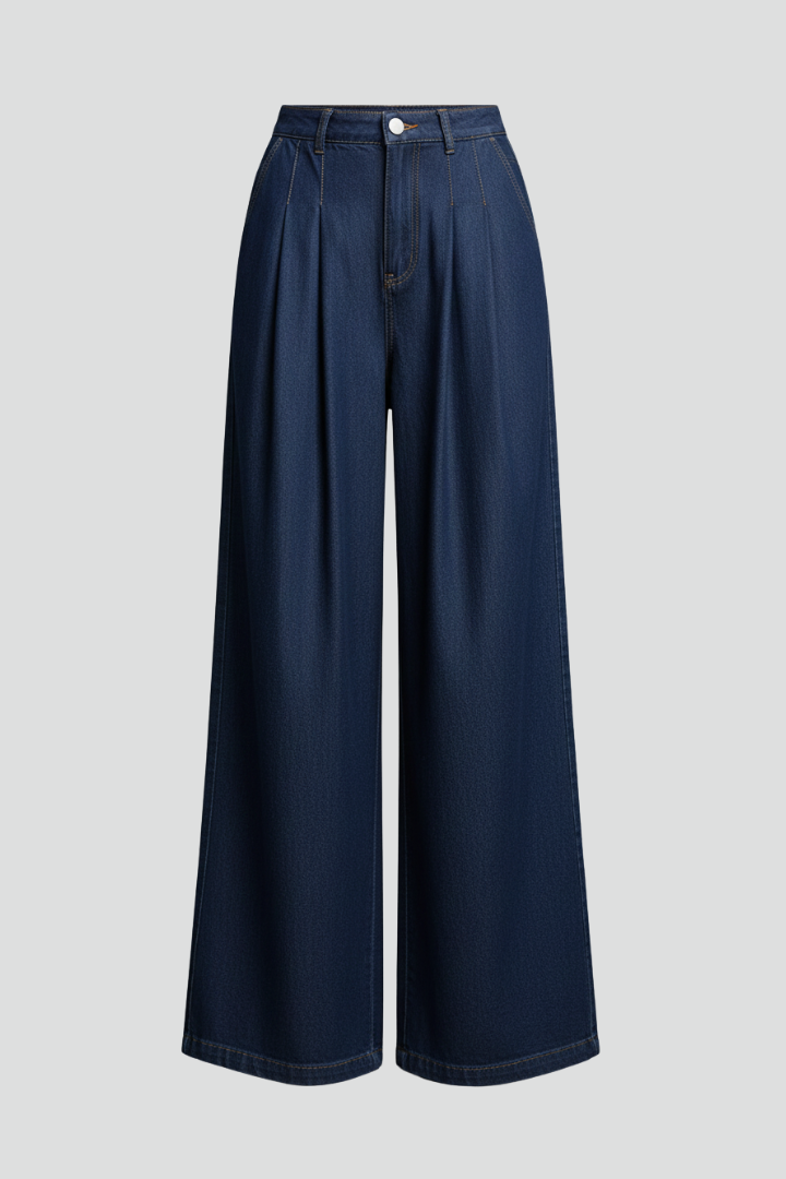 Orelia | Women's Wide Leg Denim Jeans – Mid Waist Button Zip Pants
