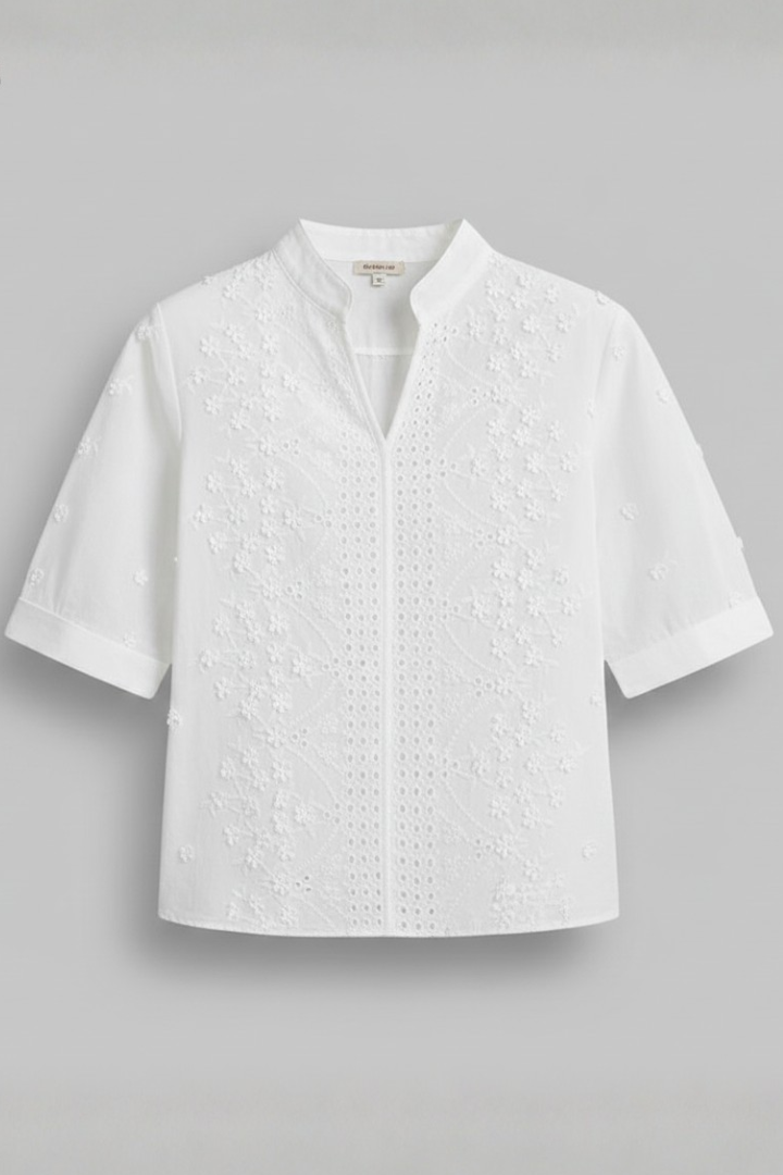 Orlena | Women’s Embroidered Lace Blouse – Split Neck Half Sleeve Top