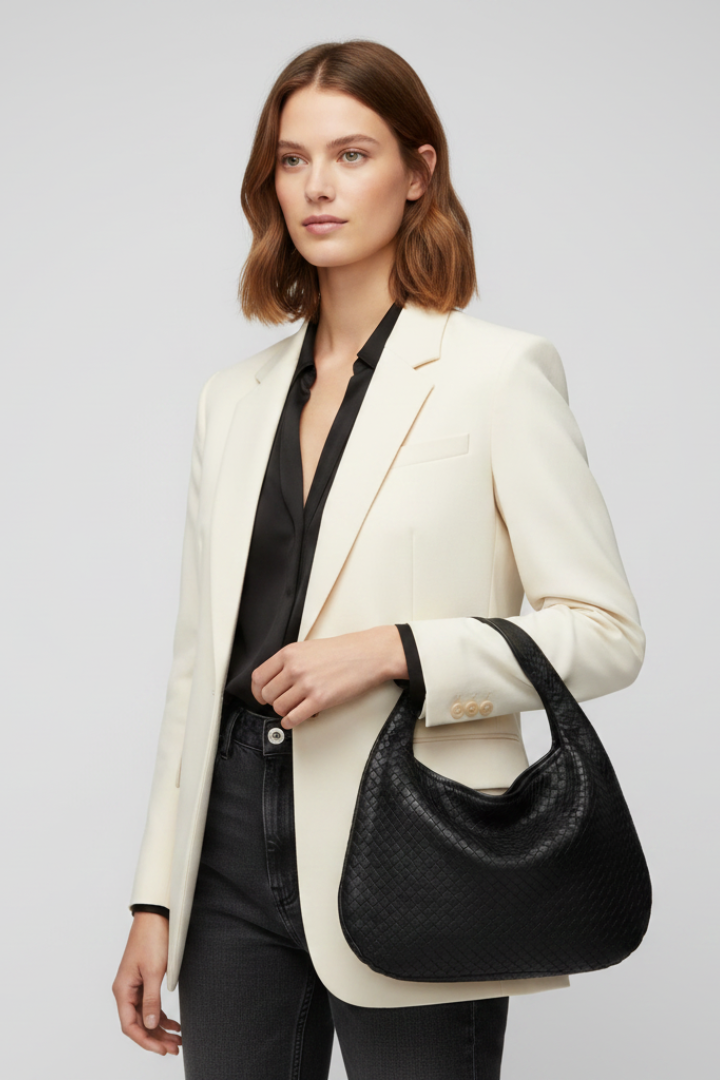 Orvia | Women’s Woven Shoulder Bag – Round Hobo Bag with Single Strap, Textured Handbag