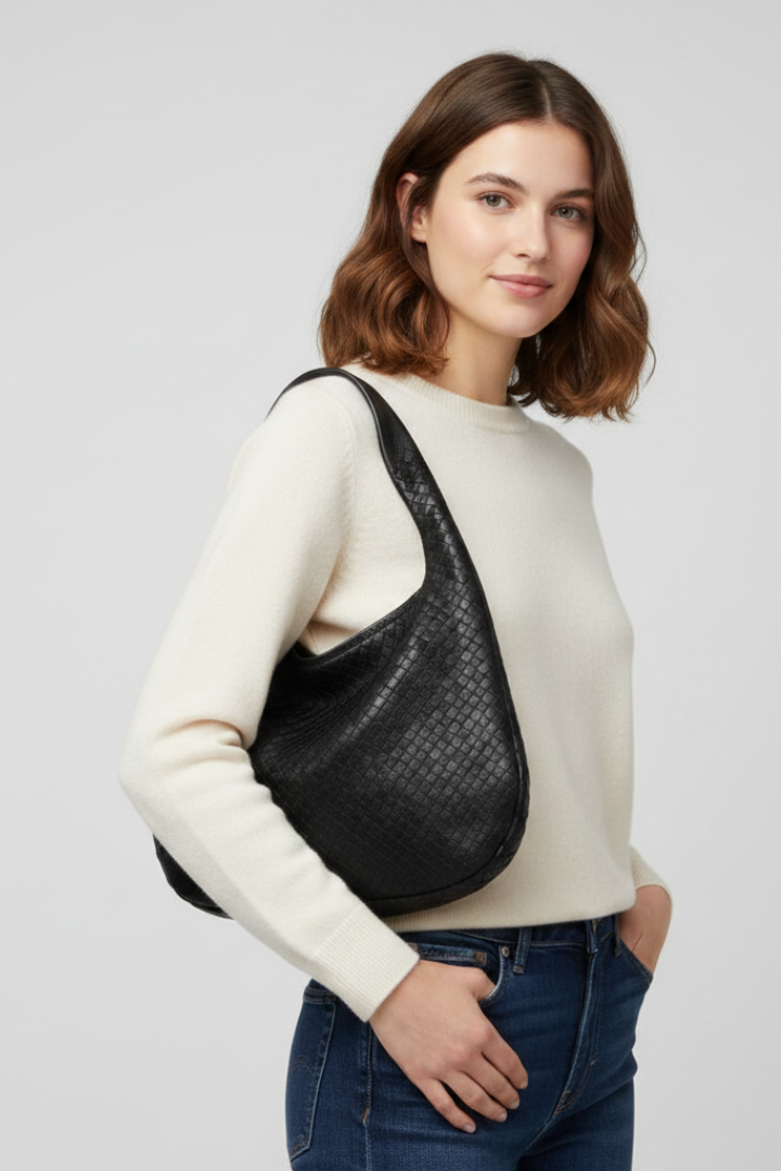 Orvia | Women’s Woven Shoulder Bag – Round Hobo Bag with Single Strap, Textured Handbag