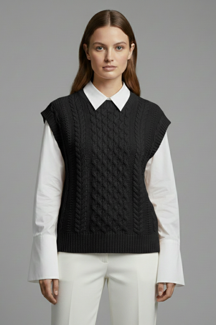 Ottilie | Women's Sleeveless Cable Knit Vest – Crew Neck Sweater Pullover