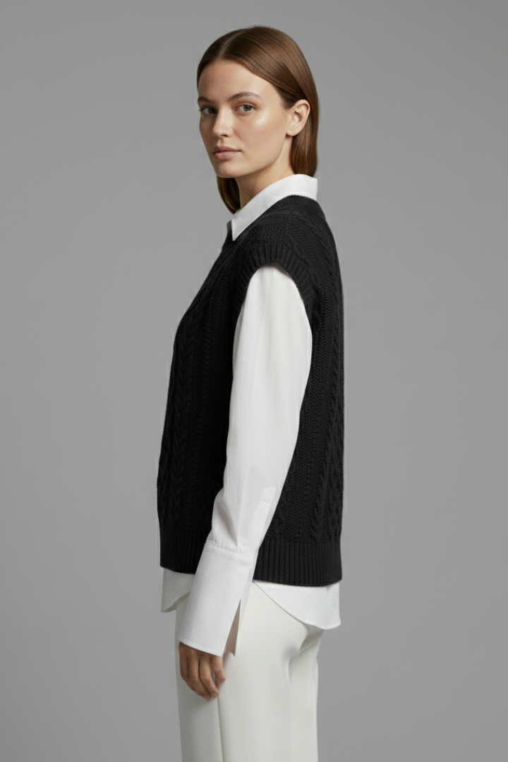 Ottilie | Women's Sleeveless Cable Knit Vest – Crew Neck Sweater Pullover
