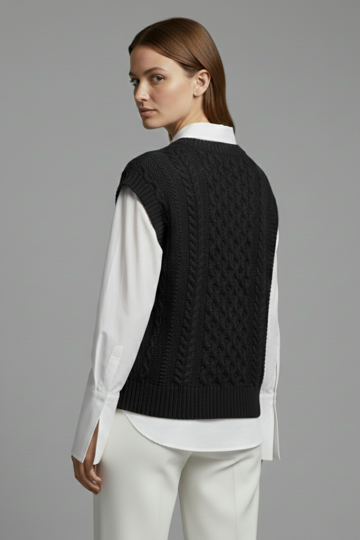 Ottilie | Women's Sleeveless Cable Knit Vest – Crew Neck Sweater Pullover