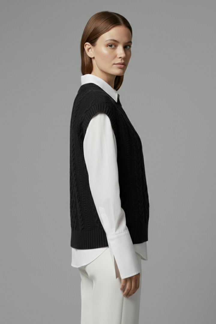 Ottilie | Women's Sleeveless Cable Knit Vest – Crew Neck Sweater Pullover