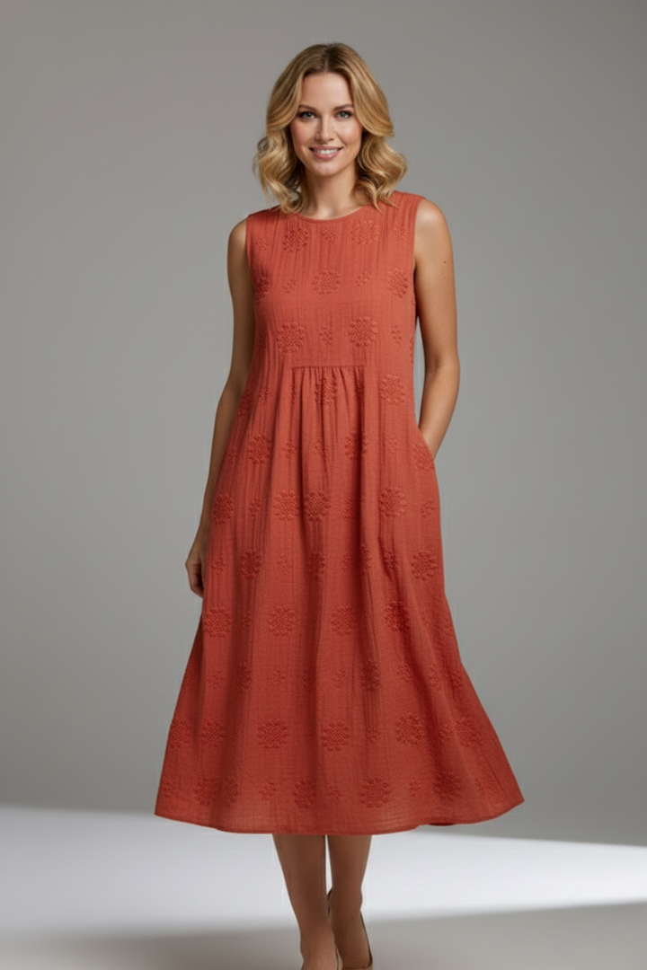 Ovia | Women’s Sleeveless Midi Dress – Round Neck