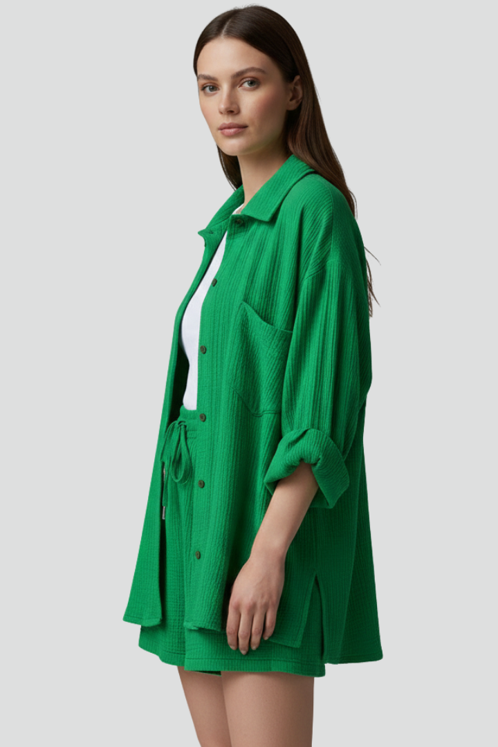 Palia | Women’s 2-Piece Set – Button Shirt & Drawstring Shorts