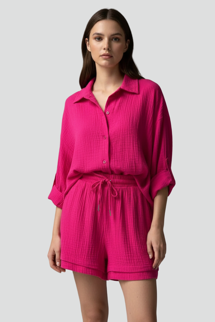 Palia | Women’s 2-Piece Set – Button Shirt & Drawstring Shorts